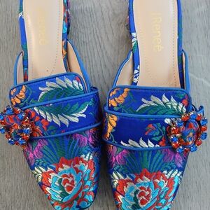J.Renee Women's Blue Floral Mules